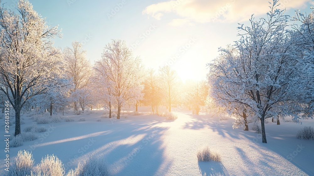 Snow Covered Trees In A Winter Sunrise Landscape Snow Covered Trees In A Winter Sunrise Landscape
