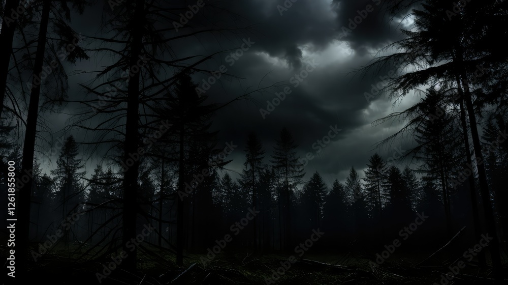 Fototapeta premium clouds dark forest silhouette