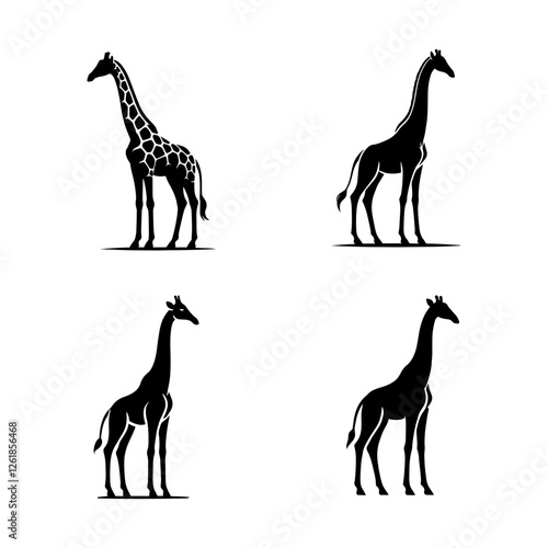 Standing Giraffe Silhouette Vector Set - Elegant Wildlife Illustration