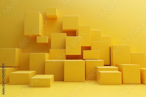 Abstract 3d render, yellow cube shape, geometric design, Generative AI