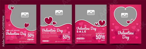 Valentine's day collection social media post template. Vector design with place for the photo