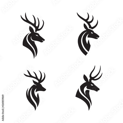 Minimalist vector graphic logo of a deer head with a single elegant, curving antler.