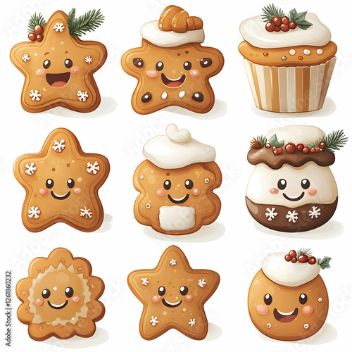 Cute Christmas Gingerbread Cookies and Cakes Holiday Treats Illustration photo