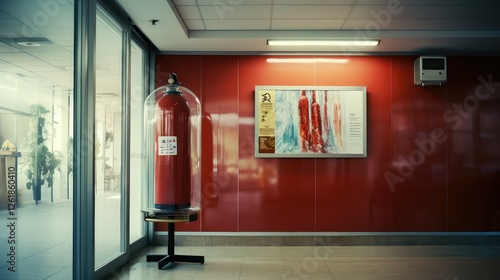 hallway fire extinguisher on wall photo