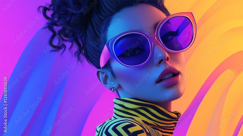 Futuristic glamour, Stylish woman with vibrant neon sunglasses portrait Futuristic glamour, Stylish woman with vibrant neon sunglasses portrait
