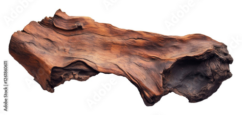 Natural driftwood isolated on white, organic sculpture for decor. Rustic nature art concept