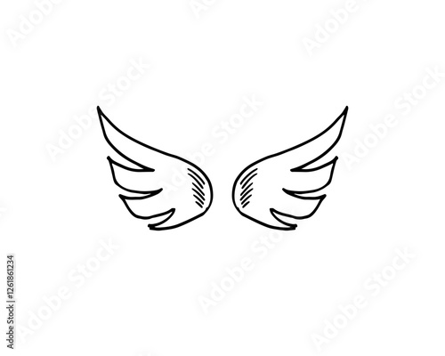 Pair of wings doodle cartoon line art vector hand-drawn illustration.