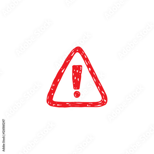 Red color of warning sign symbol hand-drawn doodle vector cartoon icon.