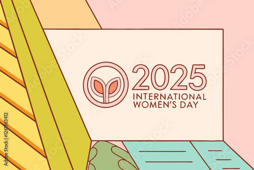International Women's Day. Vector illustration of diverse cartoon women standing together and holding a placard over their heads. Isolated on background.