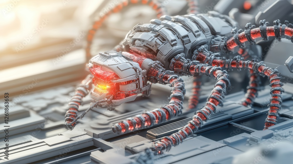 Fototapeta premium Cybernetic spider robot on circuit board.