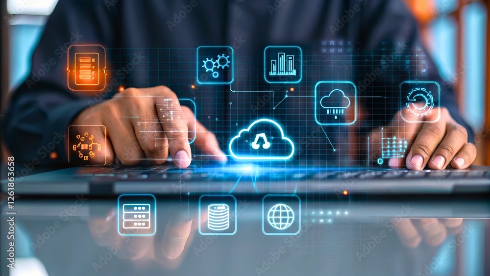 Fototapeta premium Digital Transformation with Cloud Computing Technology and Data Management Solutions