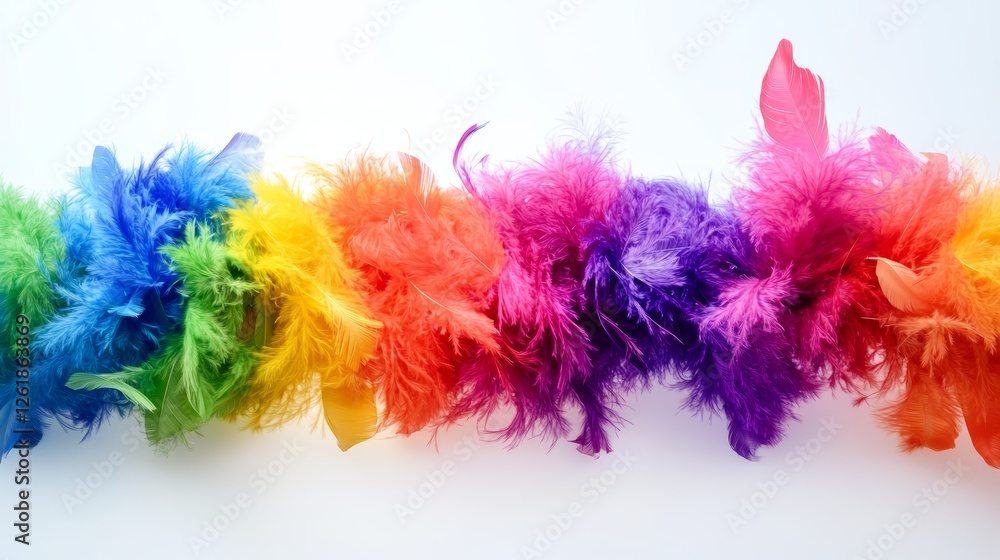 Fototapeta premium Vibrant Rainbow Feather Boa on White Background