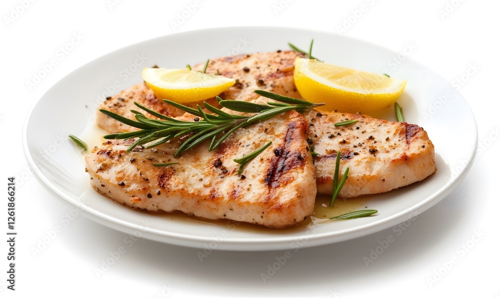 Top a plate of freshly cooked meat with rosemary leaves and sprinkle with a little lemon juice. Generative AI Top a plate of freshly cooked meat with rosemary leaves and sprinkle with a little lemon juice. Generative AI