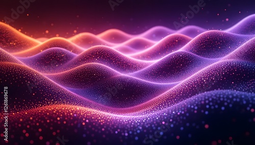Vibrant Digital Landscape of Glowing Waves and Particles - Futuristic Technology and Abstract Data Visualization Art