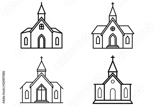 set of church line art vector