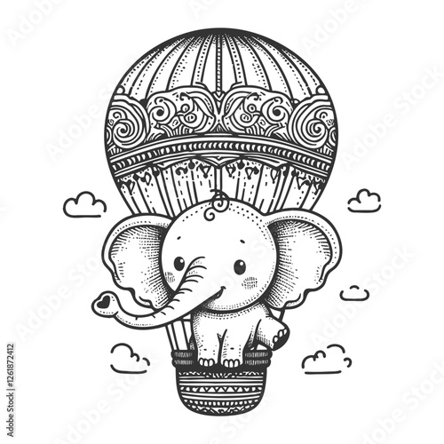 Flying Elephant with Hot Air Balloon vector