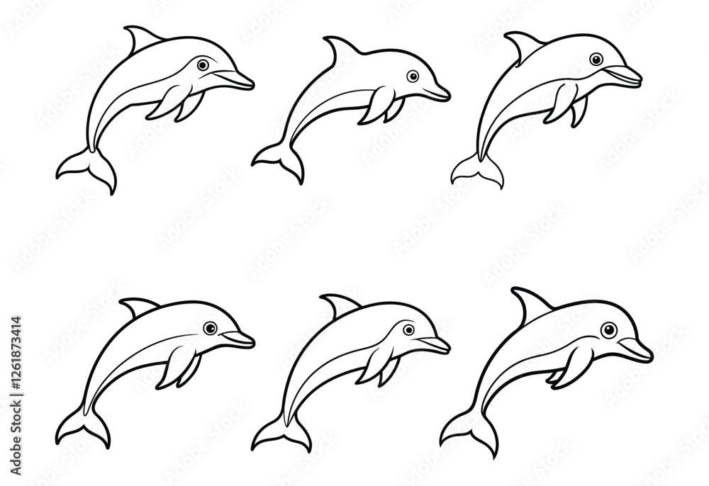 Naklejka premium dolphin set line art vector on white background