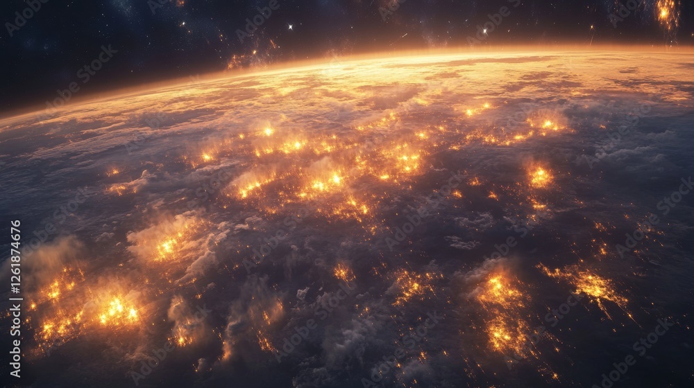 Celestial Horizon of Illuminated Cities and Ethereal Clouds Celestial Horizon of Illuminated Cities and Ethereal Clouds