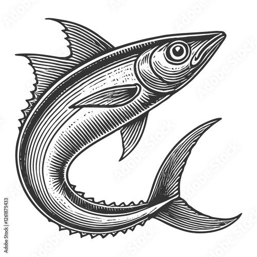 Anchovy Fish engraving sketch vector illustration