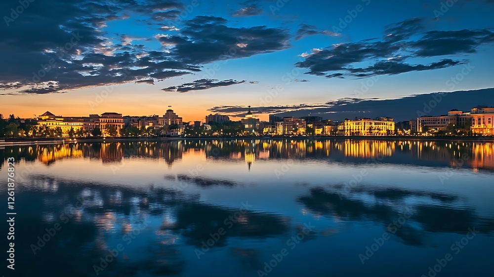 Naklejka premium sunset over the river