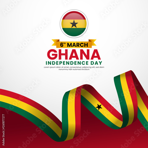 Ghana waving ribbon flag template for independence day poster design with text area