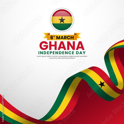 Ghana waving ribbon flag template for independence day poster design with text area