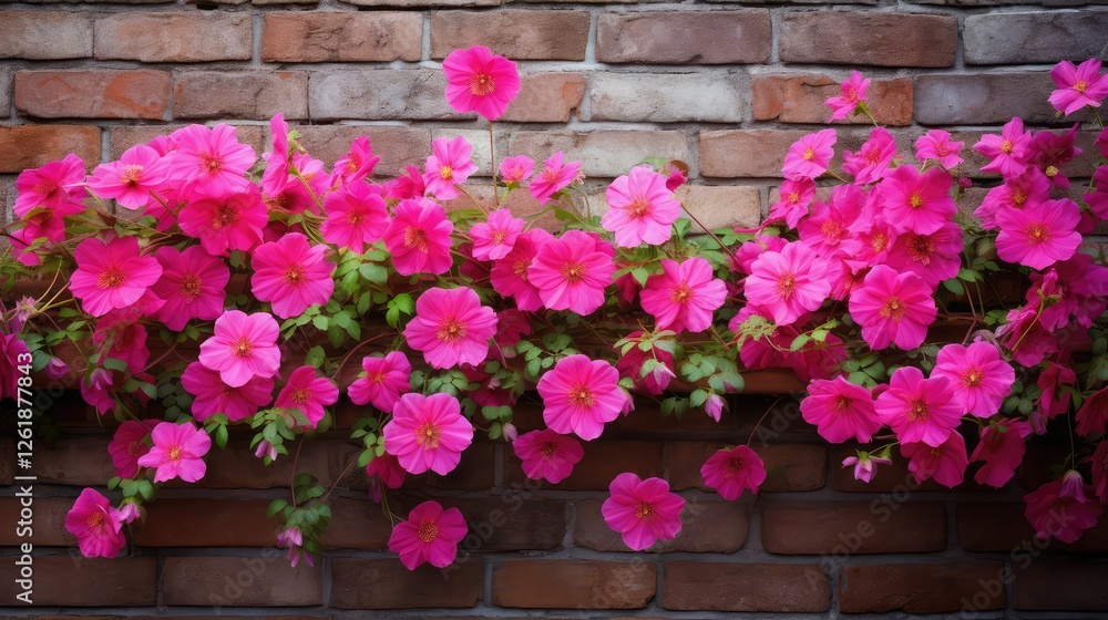 Fototapeta premium pink brick wall flowers