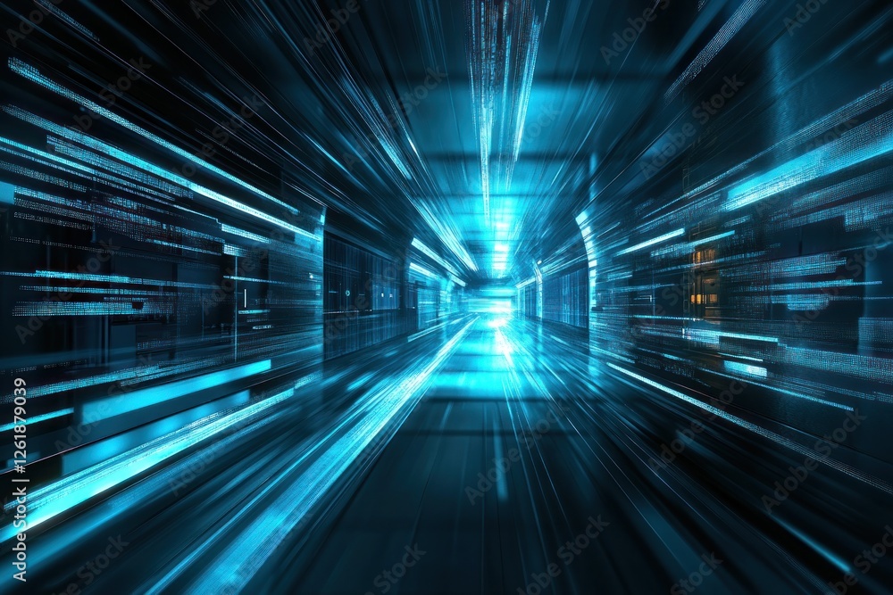 Futuristic corridor with glowing lines and data streams Futuristic corridor with glowing lines and data streams