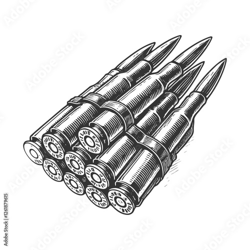Linked Rifle Ammunition engraving vector