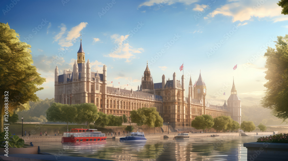 Obraz premium Majestic Riverscape of Historical Parliament Building