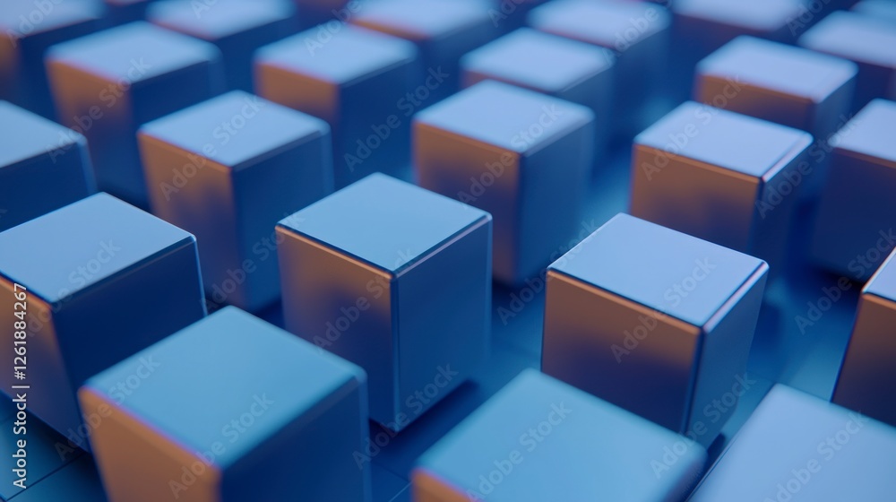 Blue Metallic Cubes Pattern Abstract 3D Rendering Blue Metallic Cubes Pattern Abstract 3D Rendering