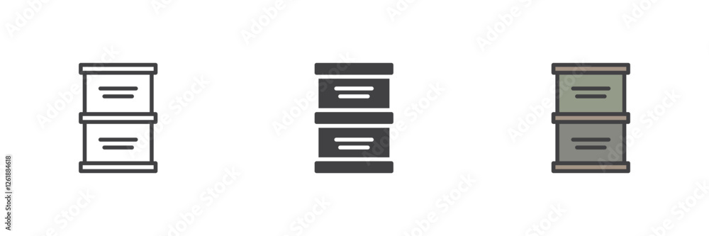 Two stacked boxes different style icon set Two stacked boxes different style icon set