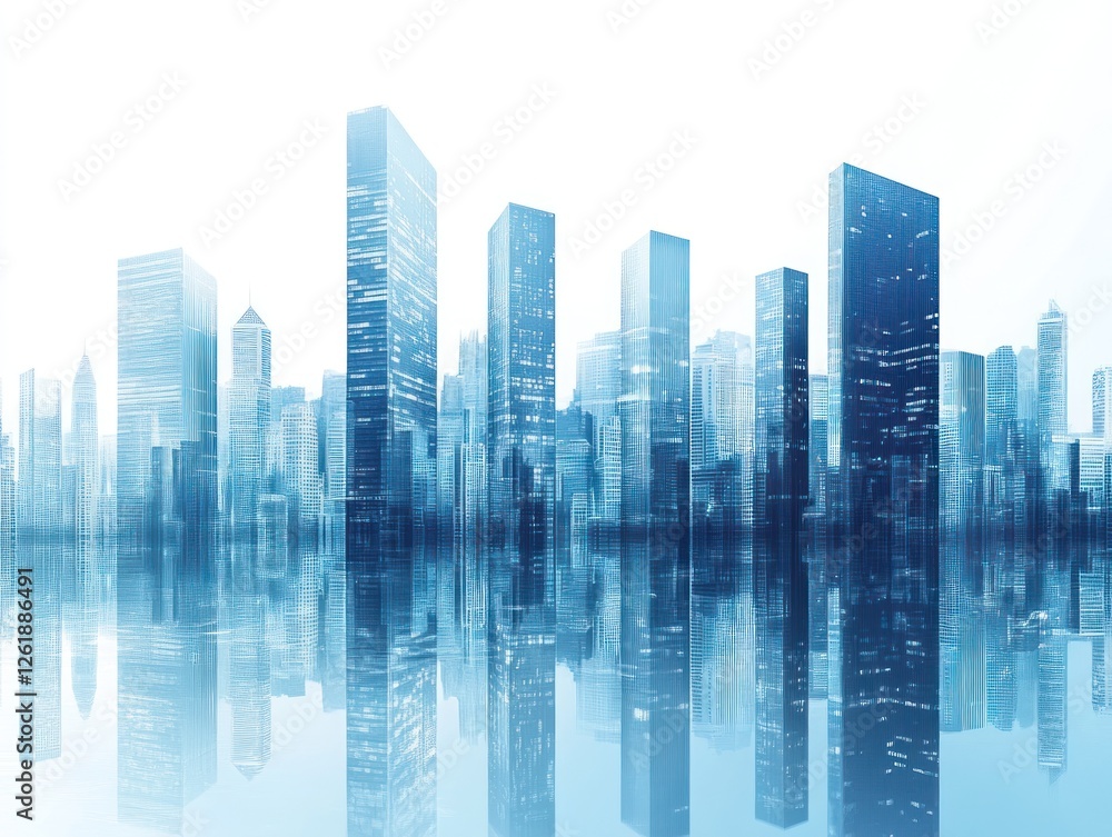 Modern city skyline with reflective buildings at dawn Modern city skyline with reflective buildings at dawn
