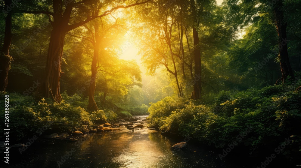 Obraz premium sunlight greenery gold