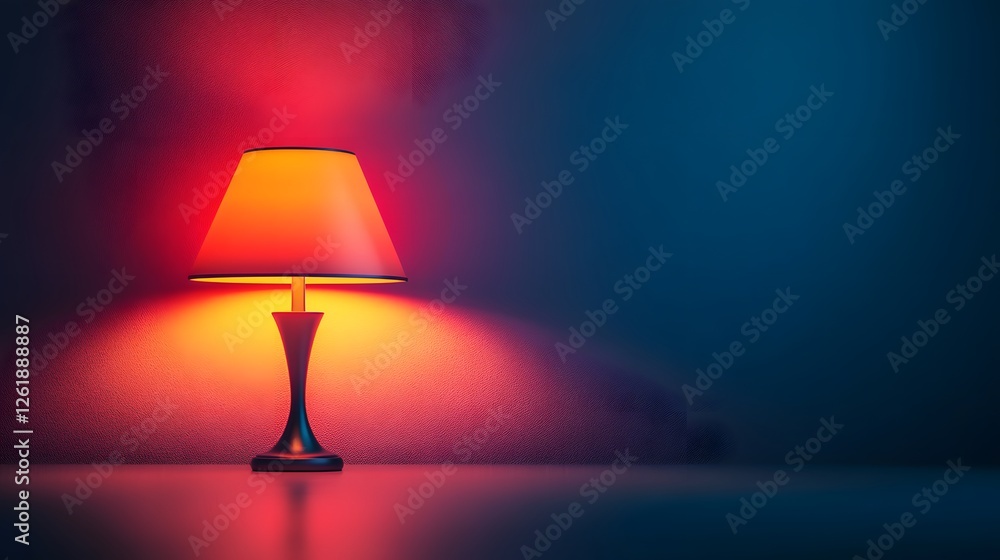 Illuminated bedside lamp casts a warm glow in a dimly lit room Illuminated bedside lamp casts a warm glow in a dimly lit room