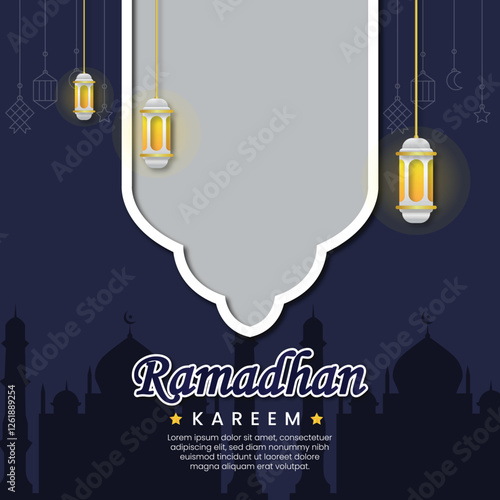 blue ramadhan post template vector illustration