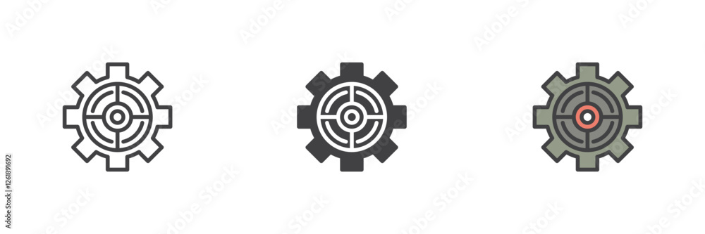Gear with a target different style icon set Gear with a target different style icon set