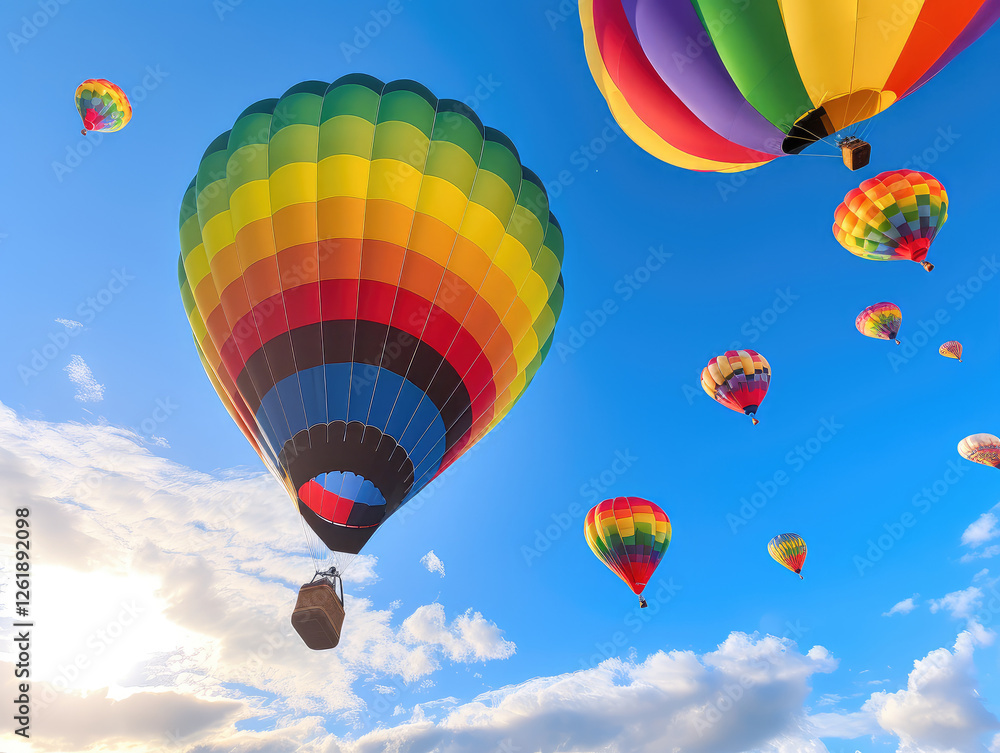 Obraz premium Vibrant Hot Air Balloons Soaring in a Sunny Sky