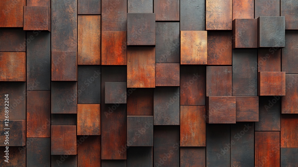 Rustic brown wooden blocks create textured wall art subtly lit. AI Generated Rustic brown wooden blocks create textured wall art subtly lit. AI Generated