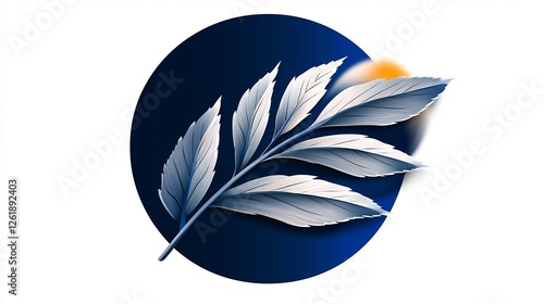 Vector Illustration of Silver Leaf Inside a Bold Blue Circle on White
