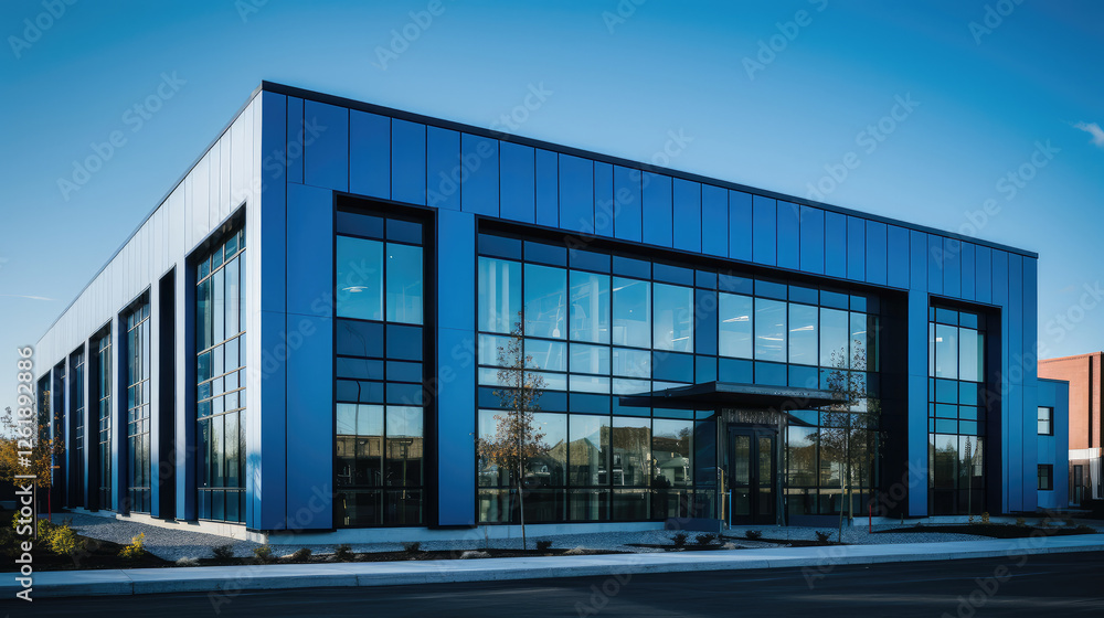 Modern Commercial Building Exterior Under Blue Sky