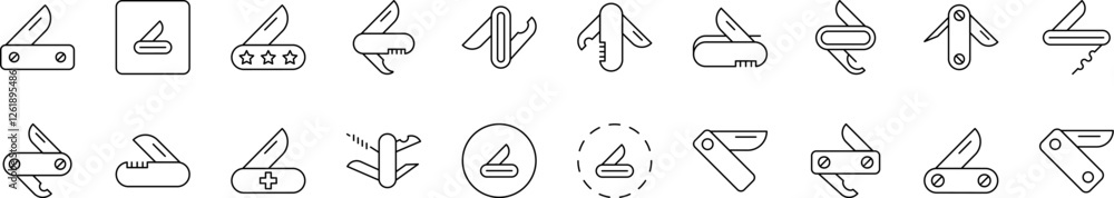 Camping Line Icon Bundle. Folding Knife Outline Signs for Graphic and Web Design, Apps, Adverts, Various Cards Camping Line Icon Bundle. Folding Knife Outline Signs for Graphic and Web Design, Apps, Adverts, Various Cards