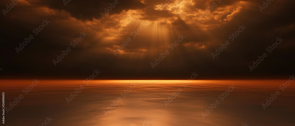 Majestic Sunset Rays Over Tranquil Ocean Waters Majestic Sunset Rays Over Tranquil Ocean Waters