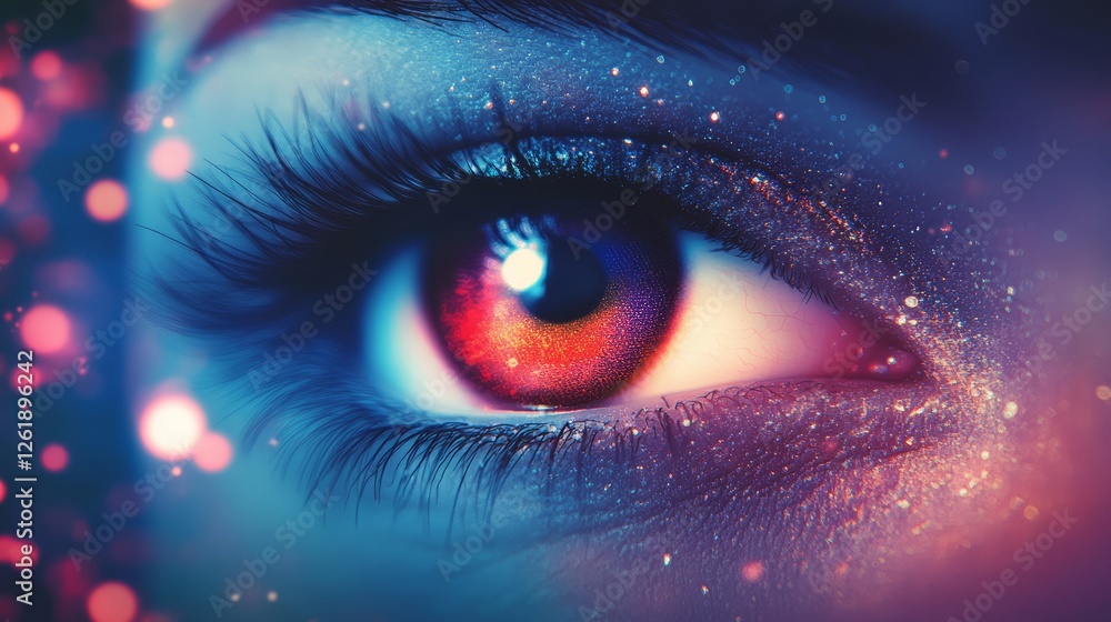 Mystic gaze, A captivating close-up of an eye with cosmic sparkle Mystic gaze, A captivating close-up of an eye with cosmic sparkle