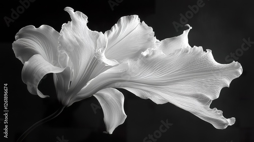 Elegant white flower with delicate petals against dark background