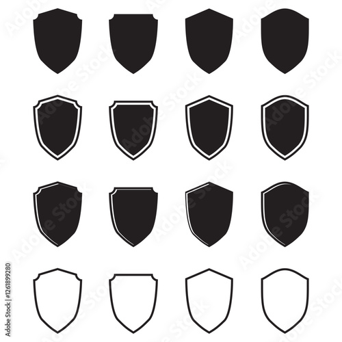 Shield icon set. Protect shield silhouette and outline icons. security Badge quality symbol, Shields symbols or sign, logo or emblem