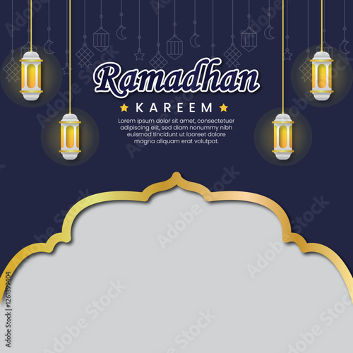 blue ramadhan post template vector illustration
