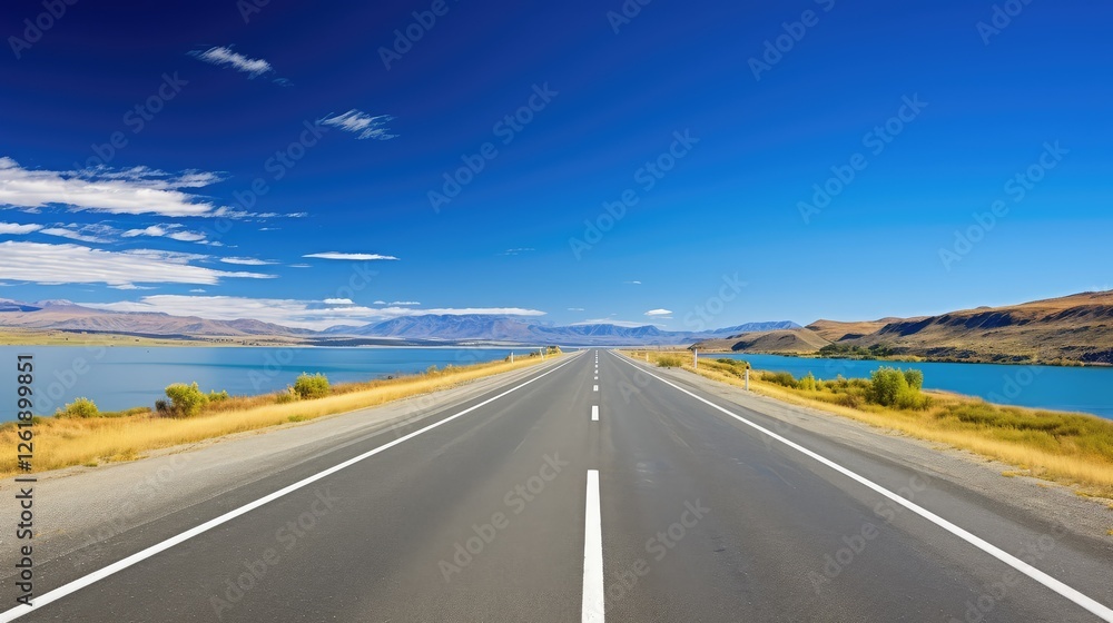 Fototapeta premium lake long straight road