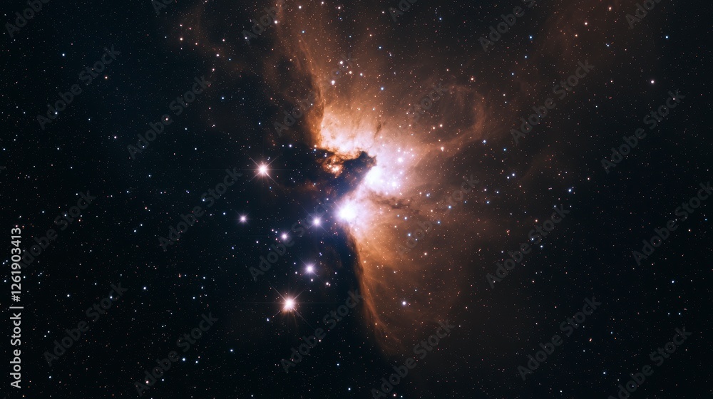 Fototapeta premium Cosmic Nebula with Bright Stars and Dark Clouds