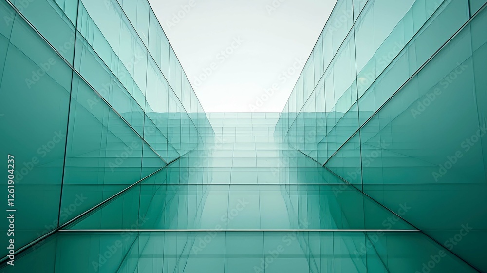 Obraz premium Teal Glass Building: Modern Architecture, Geometric Design, Cityscape